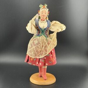 Vintage Polish Folk Art Doll Blonde Woman Handmade Krakow Poland Ethnic Decor